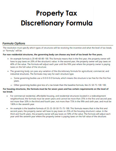 Property Tax Discretionary Formula