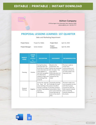 Proposal Lessons Learned Template