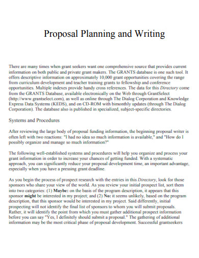 Proposal Planning and Writing