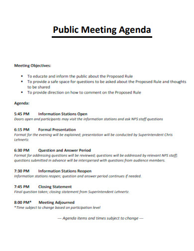Public Meeting Agenda