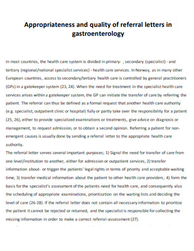 Quality of Referral Letters in Gastroenterology