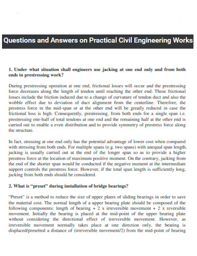 Questions and Answers on Practical Civil Engineering Works