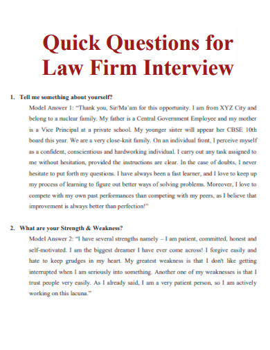 Quick Questions for Law Firm Interview