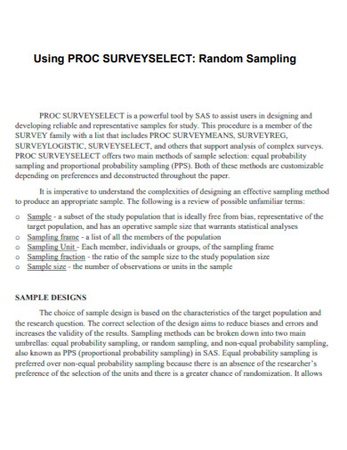 Random Sampling with Proc Survey Select