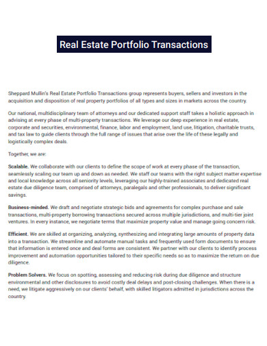 Real Estate Portfolio Transaction