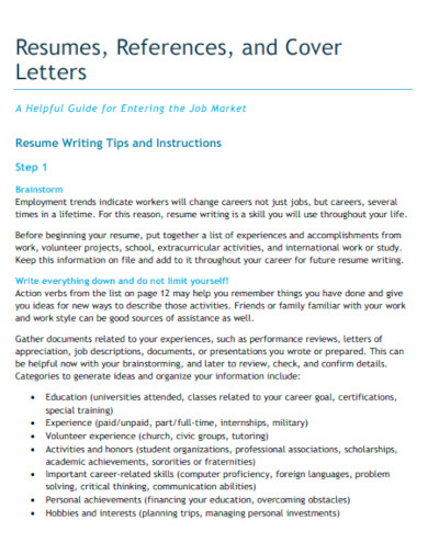 References Resumes and Cover Letters
