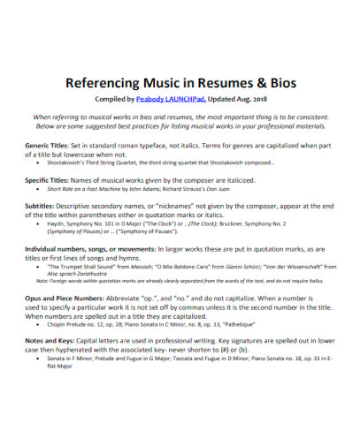Referencing Music in Resumes Bios