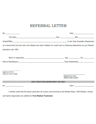 Referral Letter Education Department