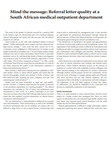 Referral Letter Quality at South African Medical Outpatient Department