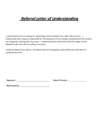 Referral Letter of Understanding