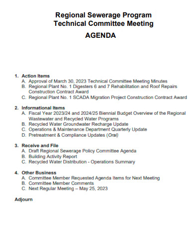 Regional Sewerage Program Technical Committee Meeting Agenda