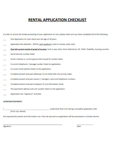 Rental Application Checklist