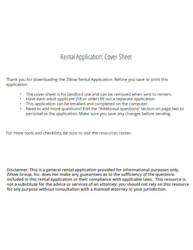 Rental Application Cover Sheet
