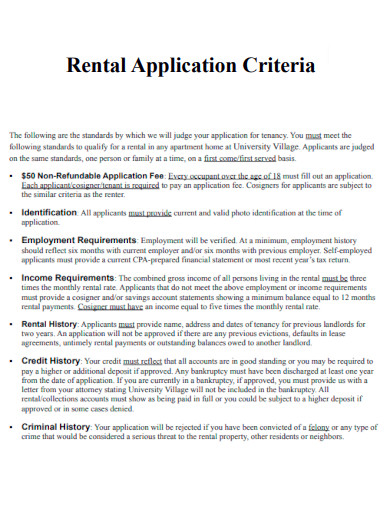 Rental Application Criteria