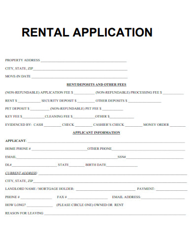 Rental Application Document
