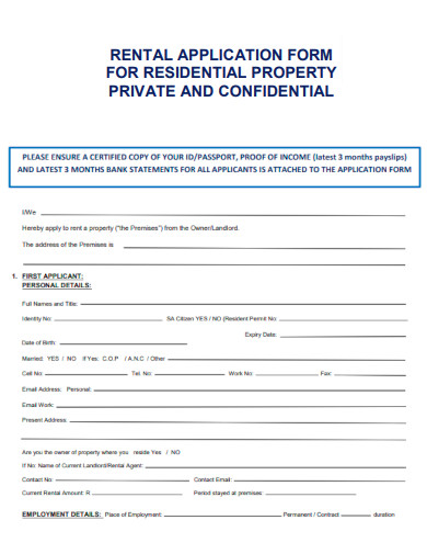 Rental Application Form for Residential Property