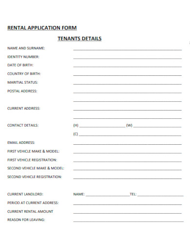 Rental Application Form with Tenant Details