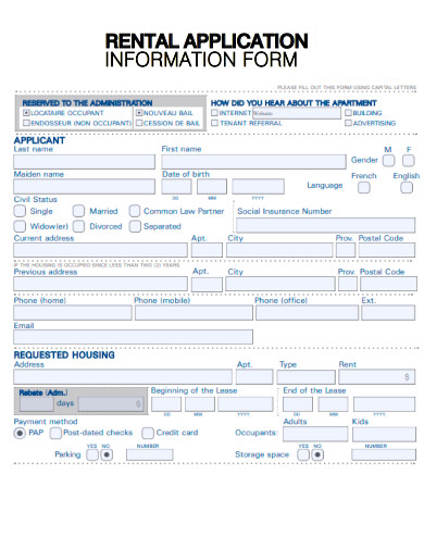 Rental Application Information Form