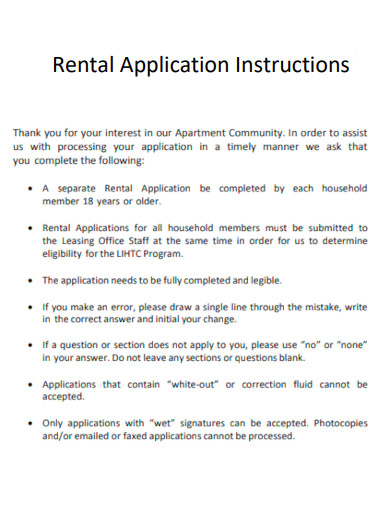 Rental Application Instructions