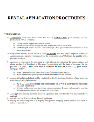 Rental Application Procedure