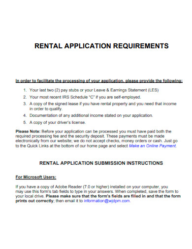 Rental Application Requirements
