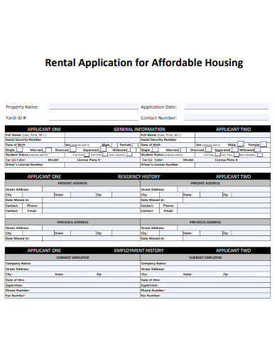 Rental Application for Affordable Housing