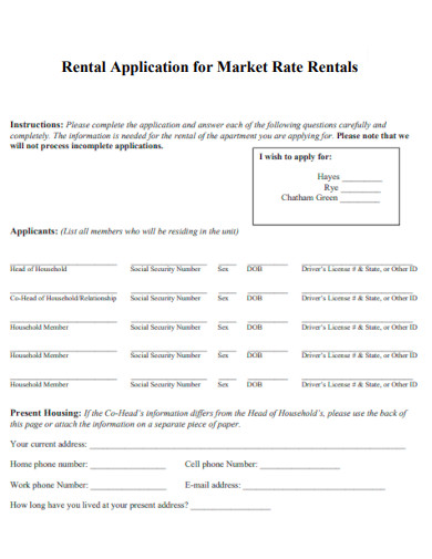Rental Application for Market Rate Rentals