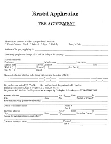 Rental Application with Fee Agreement