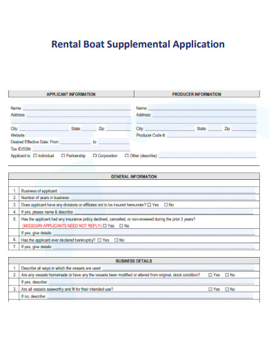 Rental Boat Supplemental Application