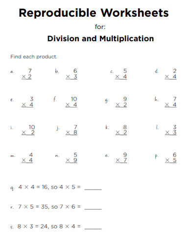 Reproducible Worksheets for Division and Multiplication