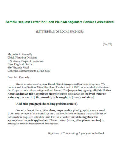 Request Letter for Flood Plain Management Services Assistance
