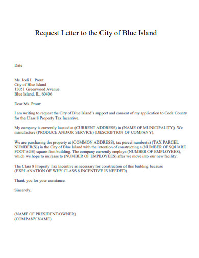 Request Letter to the City of Blue Island