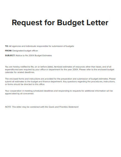 Request for Budget Letter