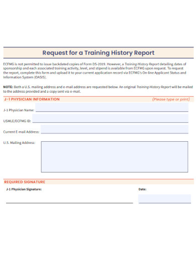 Request for a Training History Report