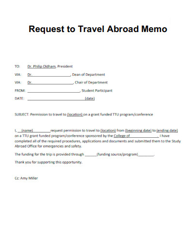 Request to Travel Abroad Memo