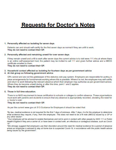Requests for Doctor Notes