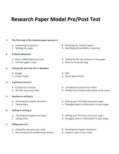 Research Paper Model Pre and Post Test