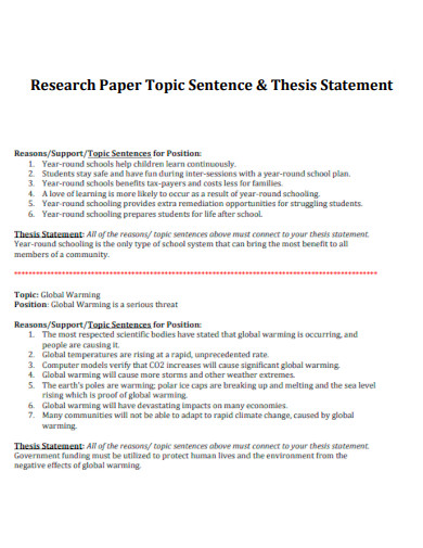 Research Paper Topic Sentence and Thesis Statement