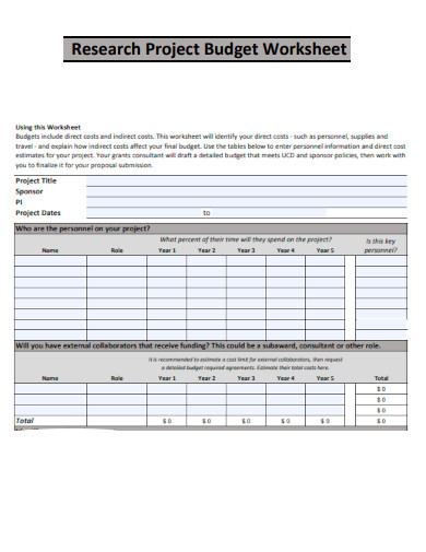 Research Project Budget Worksheet