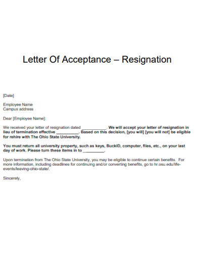 Resignation Letter Of Acceptance 