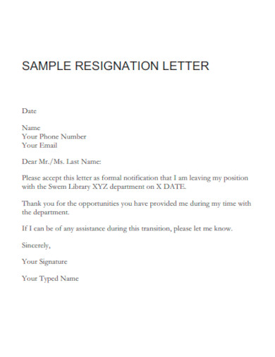 Resignation Letter in PDF