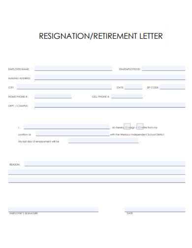 Resignation Retirement Letter