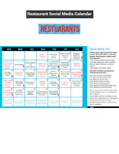 Restuarants Social Media Content Calendar