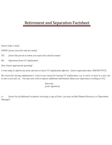 Retirement Letter and Separation Factsheet