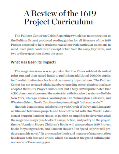 Review of The 1619 Project Curriculum