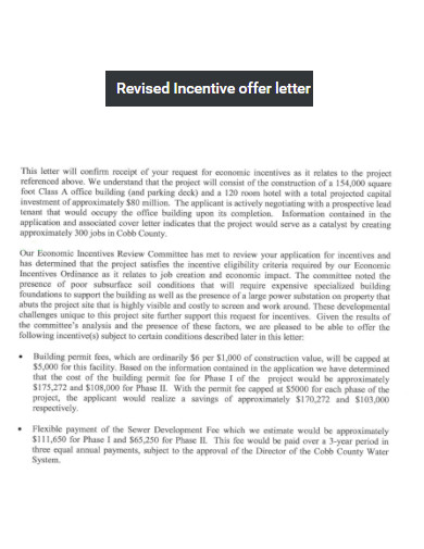 Revised Incentive offer letter