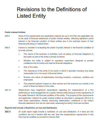 Revisions to the Definitions of Listed Entity