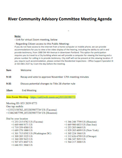 River Community Advisory Committee Meeting Agenda