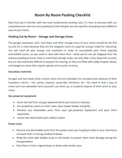 Room By Room Moving Packing Checklist