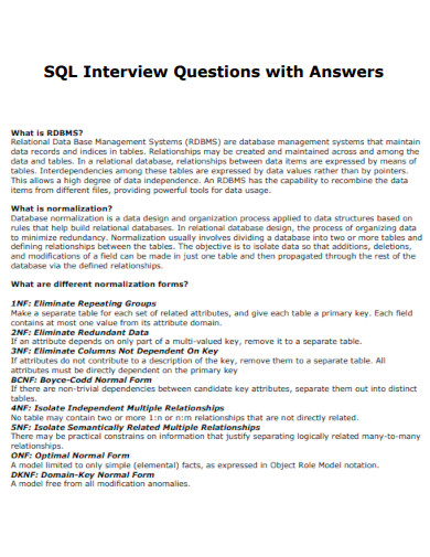 SQL Interview Questions with Answers